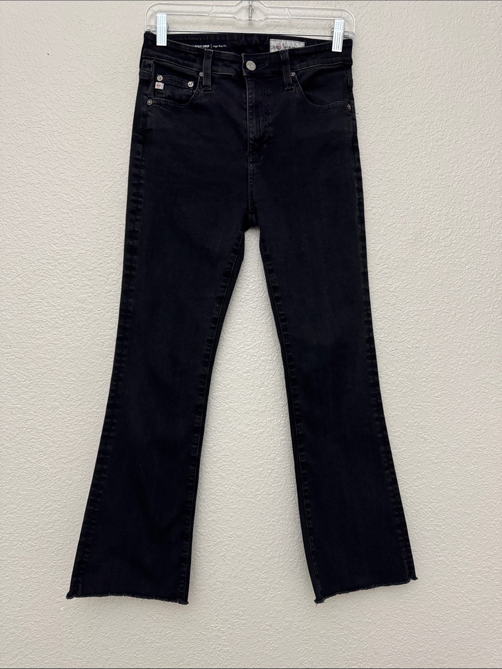 AG Adriano Goldschmied Farrah Boot Crop Jeans High Rise Raw Hem Black Denim 27